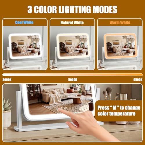 Vanity Mirror with Lights, 16.5"×12.2" LED Makeup Mirror, Rounded Frame - Image 3
