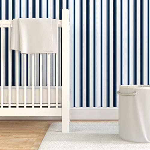 Spoonflower Navy Stripe French Peel and Stick Removable Wallpaper - Image 6