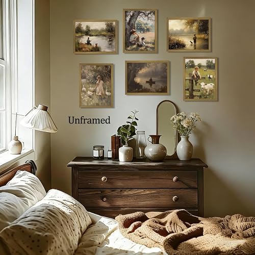 Vintage Countryside Wall Art Set of 6, Unframed Canvas Prints Rustic Farmhouse - Image 5
