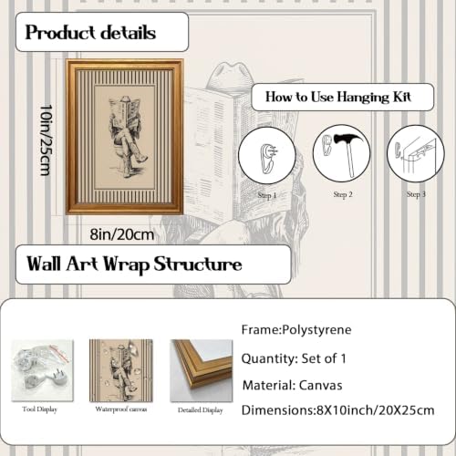 Vintage Gold Framed Western Bathroom Wall Art, Funny Cowgirl Reading Newspaper - Image 5