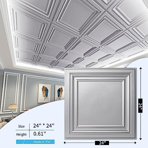 Art3d Paintable 3D Ceiling Tiles, 2 x 2 ft, Argent Silver - Image 4