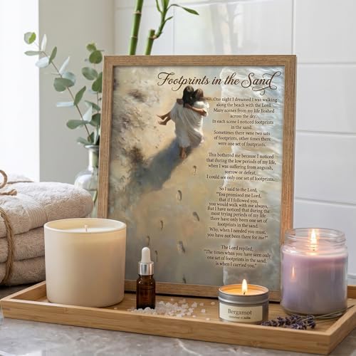 REWBKFIM Footprints In The Sand Christian Canvas Wall Art Inspirational Jesus - Image 5
