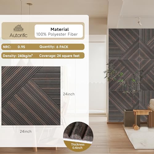 Acoustic Panels, 6 Pack 23.6" x 23.6", Sound Panels, Rustic Walnut - Image 2