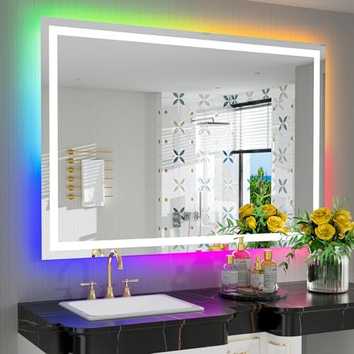 51x40 LED Bathroom Mirror with Lights, RGB Backlit Lighted Mirror by YEELAIT