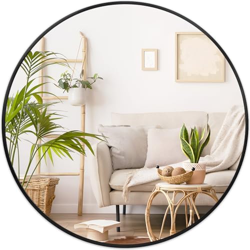 Black Round Mirror 26 Inch, Wall Circle Mirror by Fabuday