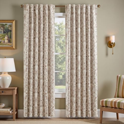 jinchan Taupe Floral Blackout Curtains 84 Inch Farmhouse Back Tab 2 Panels by JINCHAN