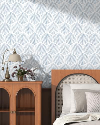 OSECAGE Geometric Peel and Stick Wallpaper Blue Contact Paper 17.3''×393'' - Image 4