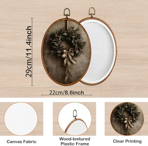KSDUT Vintage Christmas Wreath Oval Wall Art 8.6"x11.4" - Image 7