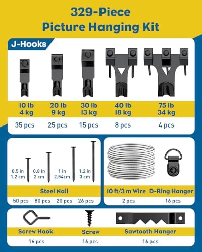 Uniclife 329 Pcs Heavy Duty Picture Hanging Kit, 10 lb, 20 lb, 30 lb, 40 lb - Image 2