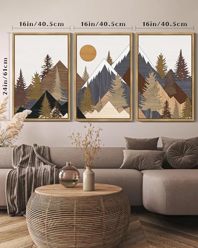 KUVIOKE Landscape Mountain Wall Art 16x24in Natural Framed - Image 4