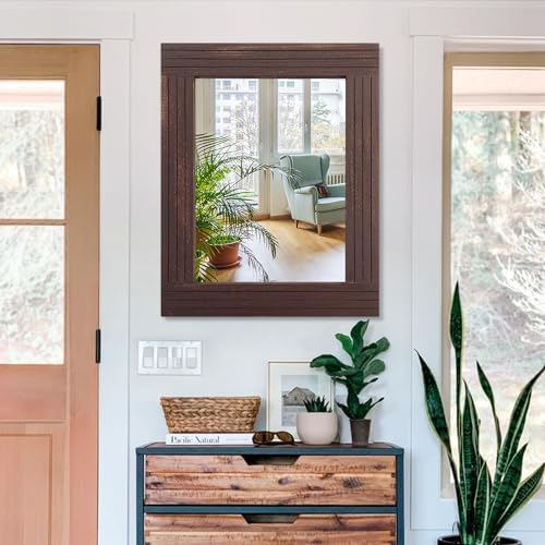 Wall Mirror Rustic Wooden Frame Rectangle Vintage Hanging Mirrors - Image 3