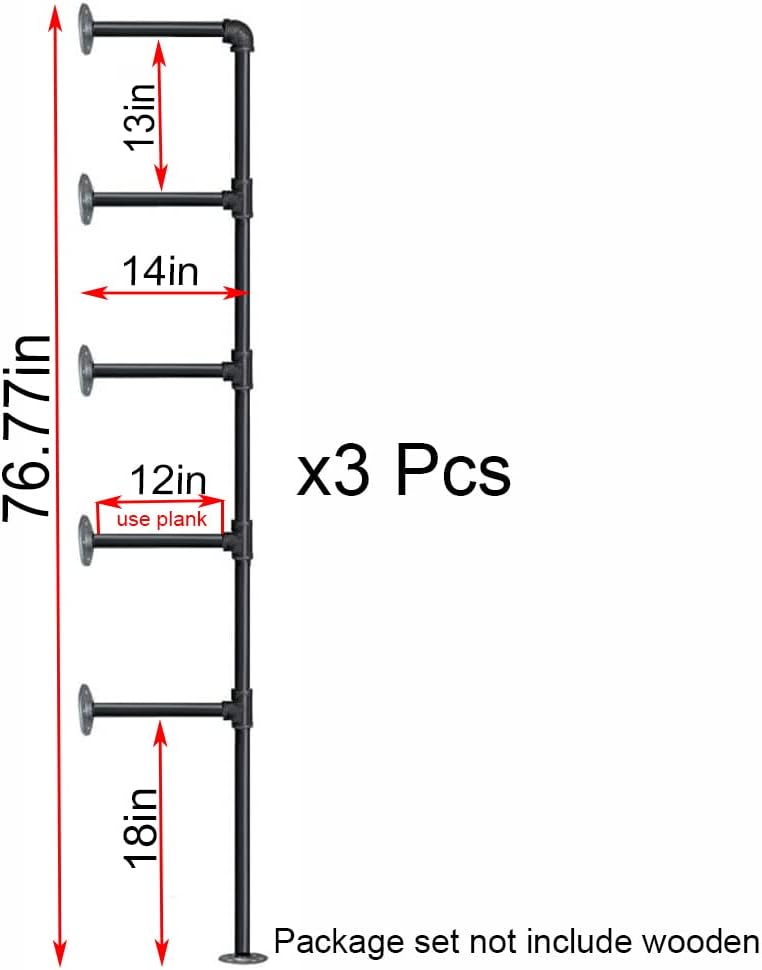 Industrial Retro Wall Mount Iron Pipe Shelf, DIY Open Bookshelf, Hung Bracket - Image 3