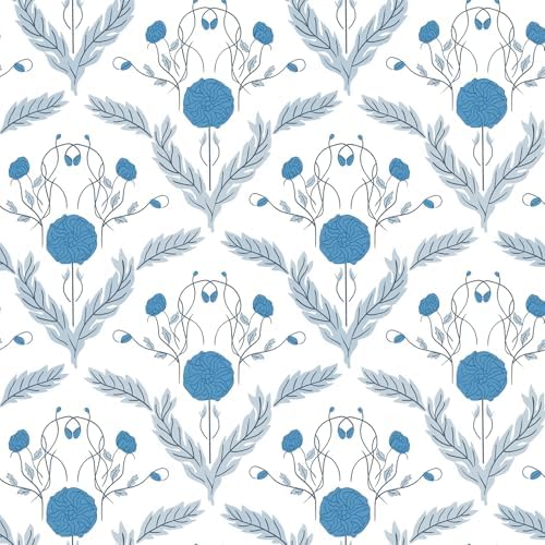 Vintage Floral Wallpaper Blue, Botanical Removable Peel and Stick Wallpaper by Unknown