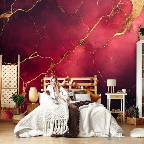 Burgundy Gold Wallpaper Mural Marble Texture Black Style Interior Wall Decor - Image 3