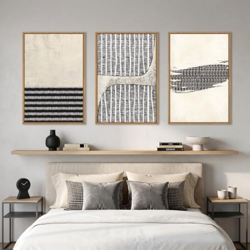 Aryroi Black Beige Abstract Minimalist Framed Canvas Wall Art Set-16"x24"x3 - Image 4