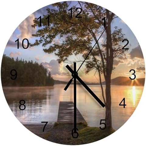 Scenic Nature Wood Wall Clock, Natural Lake Landscape Tree Woodland Beautiful by LOMADIA