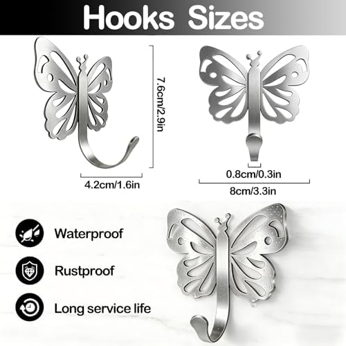 Majewel Silvery Hooks for Hanging, Butterfly Hooks for Shower Wall Hangs - Image 2