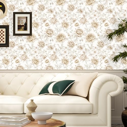 ILHIIOR Beige/White Floral Peel and Stick Wallpaper Boho 17.5 x118 Inches - Image 5