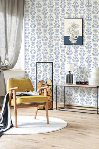 Wudnaye Blue Floral Peel and Stick Wallpaper - Image 6