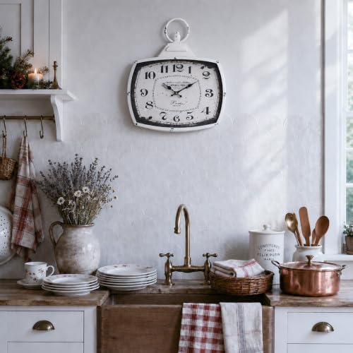 Retro Rectangle Wall Clock, Battery Operated Silent White Farmhouse Wall Clocks - Image 7