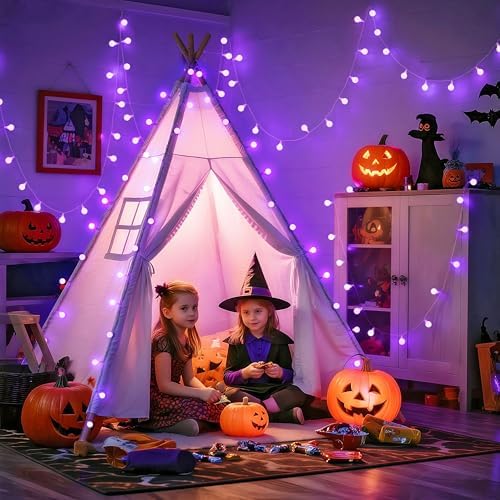 JMEXSUSS 100 LED Globe Purple Halloween Lights Battery Operated 8 Modes - Image 4