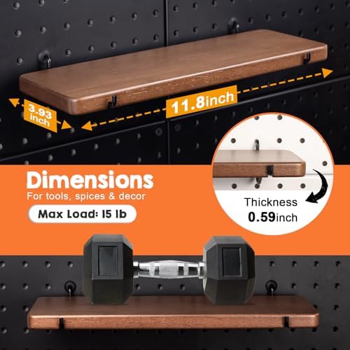 Walnut Finish Solid Wood Pegboard Shelf - Image 2