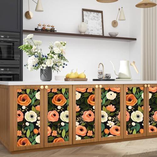 Danodoi Orange Green Vintage Floral Peel and Stick Wallpaper 17.5" x 393" - Image 5