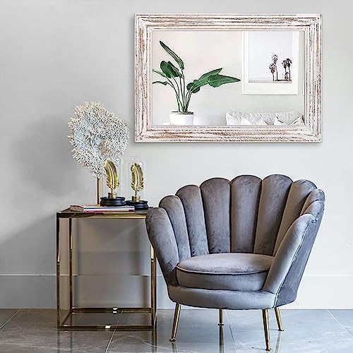 Wall Mirror with Rustic Wood Frame Rectangle Hanging Mirrors - Image 5