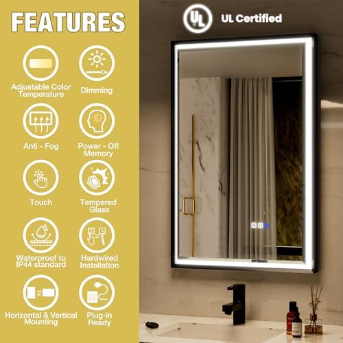 22x34 LED Bathroom Mirror with Lights, Beveled Framed Smart Bathroom Vanity - Image 2
