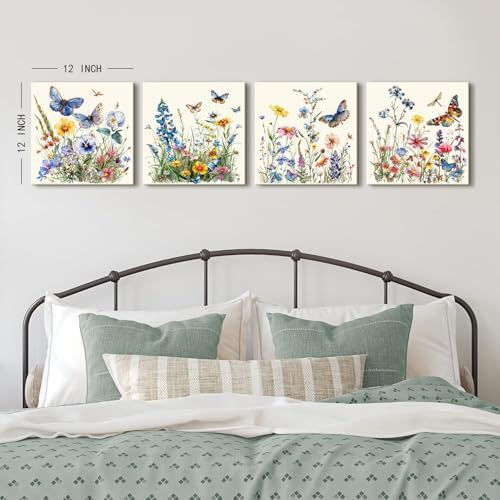 Butterfly Wall Art Farmhouse Wildflower Pictures Wall Decor Bathroom Decor - Image 3
