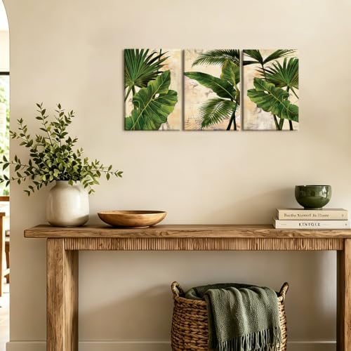 3 Pcs Palm Tree Leaf Canvas Wall Art Tropical Plants Wall Decor 12x16 Inch - Image 2