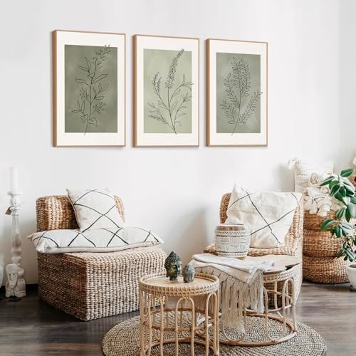 CHDITB Sage Green Botanical Framed Canvas Wall Art Set, Nature Line Art Wall - Image 4