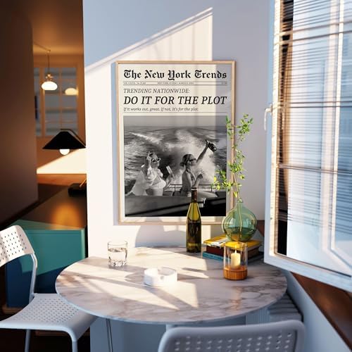 Trendy Newspaper Canvas Wall Art 8x10in Wood Grain Frame Black And White Prints - Image 4