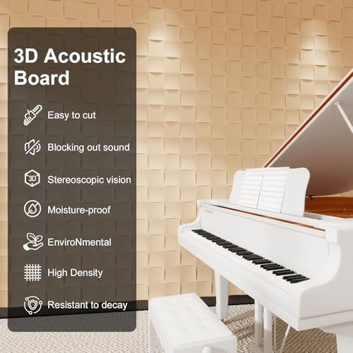 Checkered Acoustic Panels 2-Pack 23.6"x23.6" 3D Wood Grain Sound Absorbing Panel - Image 2