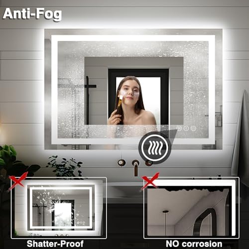 EchosLife 44"x30" Bathroom Light up Mirror, Double Bright Lights, Anti-Fog - Image 5