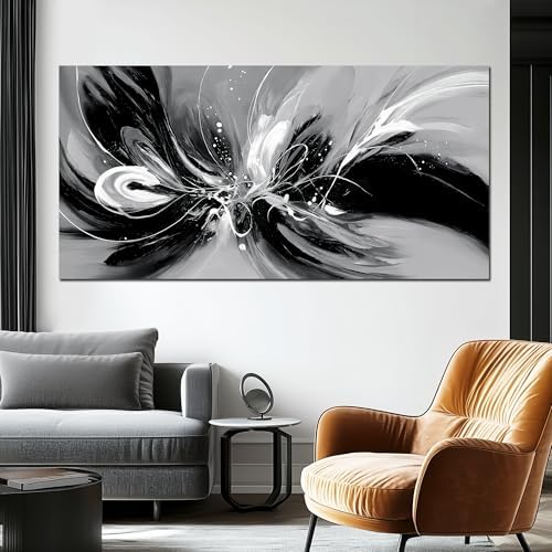 Black White and Gray Abstract Canvas Wall Art - Image 2