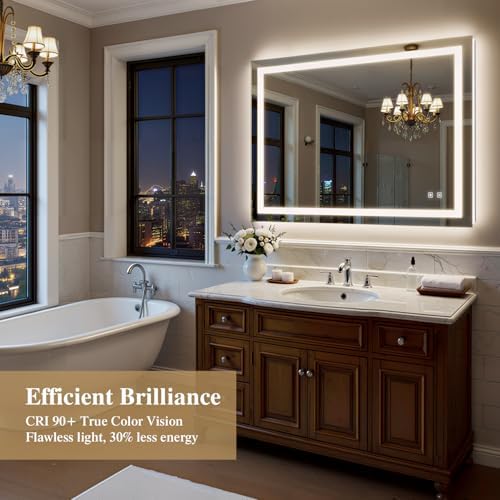 48X36 Inch Frontlit+ Backlit LED Bathroom Mirror - Image 2