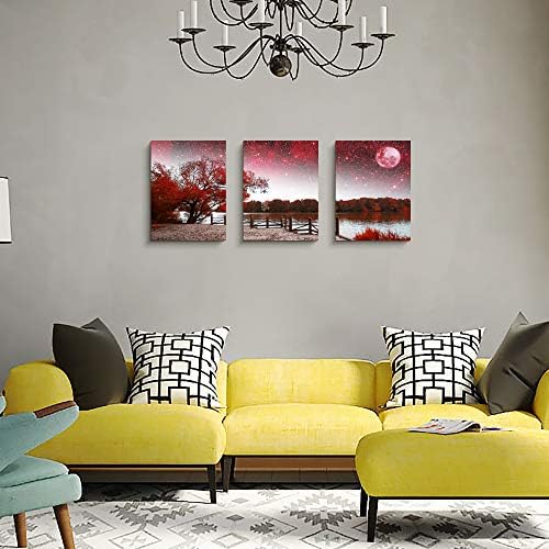 Wall Art Decor Poster Living Room abstract Red Tree Moon Starry Sky Landscape - Image 4
