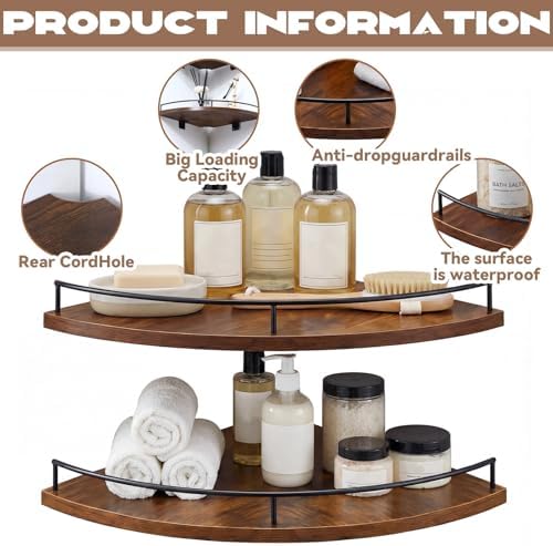 Corner Shelves Wall Mount Set of 4 Rustic Wood Corner Floating Shelves Wall - Image 4