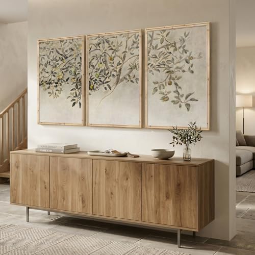 Large Vintage Framed 3 Piece Tree Wall Art - Image 2