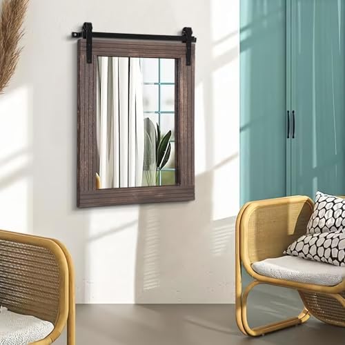 AAZZKANG Rustic Wood Mirror Rectangle Decorative Wall Mirror 26"x18" - Image 3