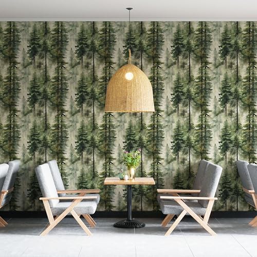 HAOKHOME Forest Wallpaper Peel and Stick Tree Green Woodland 17.3in x32.8ft - Image 4