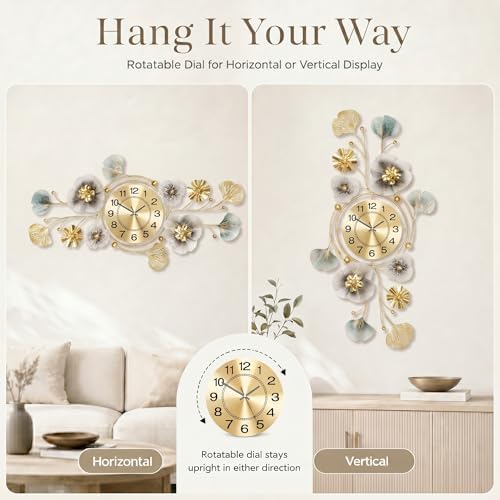 33" 3D Ginkgo Wall Clock with Sculpted Metal Leaves - Image 2