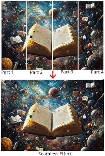 Colorful Wall Mural Wallpaper Books Planets in Space Surreal Style Hotel Lobby - Image 5