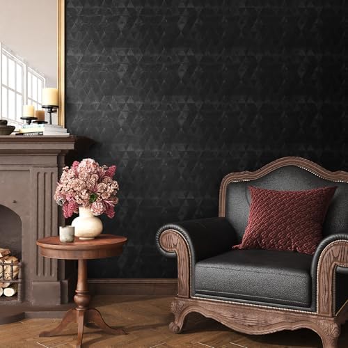 VEELIKE Modern Diamond Black Wallpaper Peel and Stick Textured Thick Black - Image 2