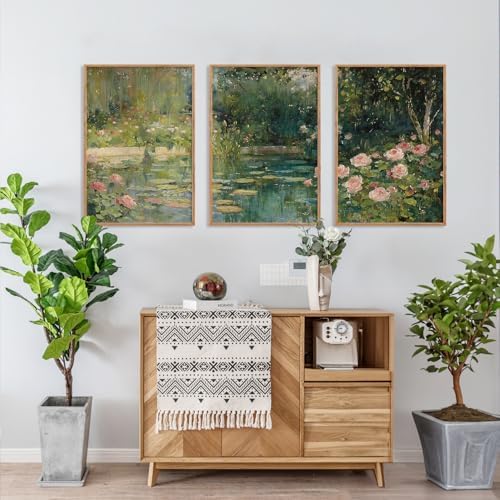 FWIEXA Monet Floral Framed Canvas Wall Art Set, Impressionist Botanical Garden - Image 4