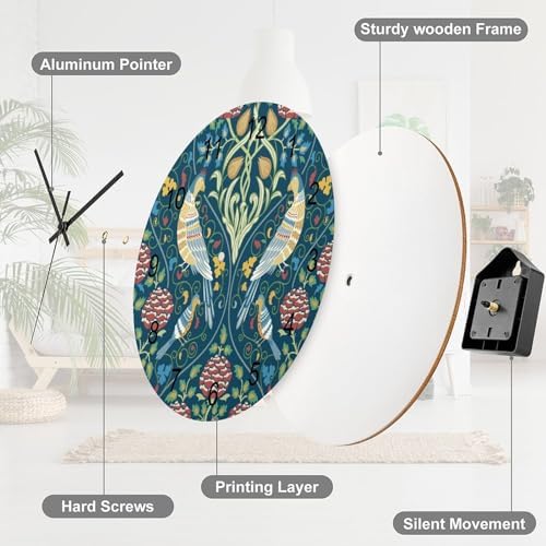 William Morris Wall Clock, Vintage Rustic Art Botanical Floral Bird Wall Clocks - Image 7