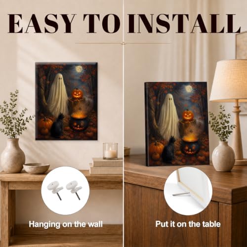 Halloween Enchanted Pumpkin Wall Decor, Ghost Black Cat Art Print Poster - Image 3