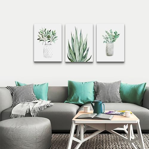 Lapremoly 3 Piece Green Plants Ink Wall Paintings Canvas Wall Art - Image 2