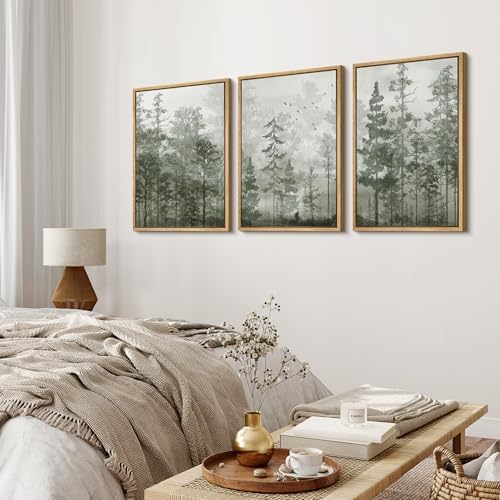 MUDECOR Framed Wall Art Print Set Minimalist Forest Mist - Image 2